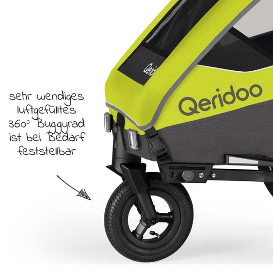 Qeridoo Kinderfahrradanhänger & Buggy Sportrex 1 Lt. Edition für 1 Kind mit Kupplung, Dämpfsystem (bis 50 kg) - Lime Green