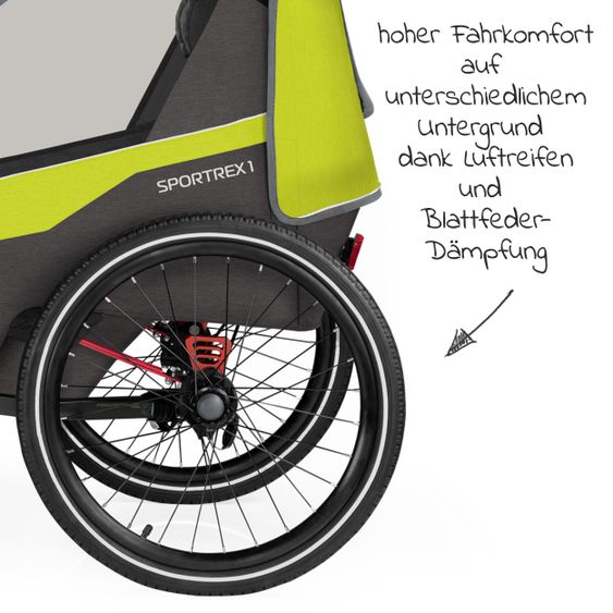 Qeridoo Kinderfahrradanhänger & Buggy Sportrex 1 Lt. Edition für 1 Kind mit Kupplung, Dämpfsystem (bis 50 kg) - Lime Green