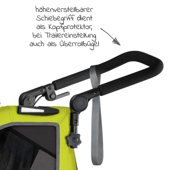 Qeridoo Kinderfahrradanhänger & Buggy Sportrex 1 Lt. Edition für 1 Kind mit Kupplung, Dämpfsystem (bis 50 kg) - Lime Green