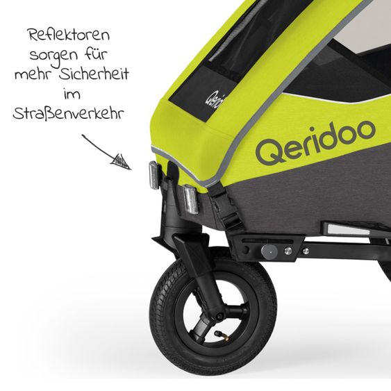 Qeridoo Kinderfahrradanhänger & Buggy Sportrex 1 Lt. Edition für 1 Kind mit Kupplung, Dämpfsystem (bis 50 kg) - Lime Green