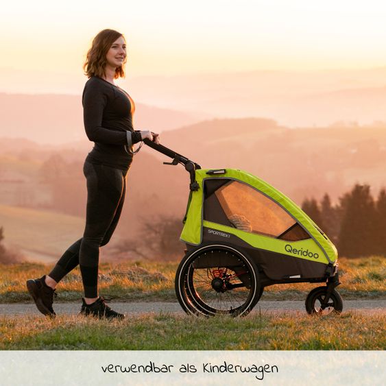 Qeridoo Kinderfahrradanhänger & Buggy Sportrex 1 Lt. Edition für 1 Kind mit Kupplung, Dämpfsystem (bis 50 kg) - Lime Green