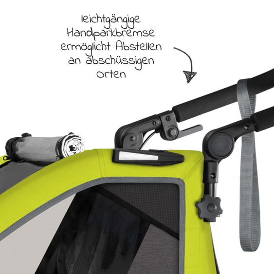 Qeridoo Kinderfahrradanhänger & Buggy Sportrex 1 Lt. Edition für 1 Kind mit Kupplung, Dämpfsystem (bis 50 kg) - Lime Green