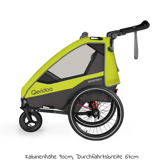 Qeridoo Kinderfahrradanhänger & Buggy Sportrex 1 Lt. Edition für 1 Kind mit Kupplung, Dämpfsystem (bis 50 kg) - Lime Green