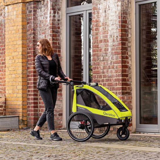 Qeridoo Kinderfahrradanhänger & Buggy Sportrex 1 Lt. Edition für 1 Kind mit Kupplung, Dämpfsystem (bis 50 kg) - Lime Green