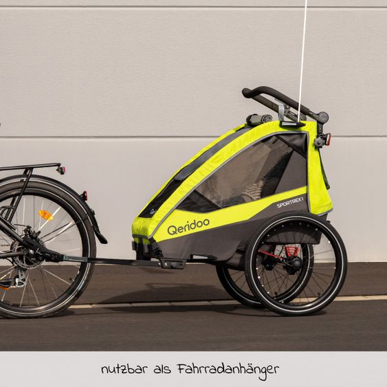 Qeridoo Kinderfahrradanhänger & Buggy Sportrex 1 Lt. Edition für 1 Kind mit Kupplung, Dämpfsystem (bis 50 kg) - Lime Green