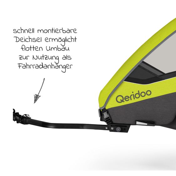 Qeridoo Kinderfahrradanhänger & Buggy Sportrex 1 Lt. Edition für 1 Kind mit Kupplung, Dämpfsystem (bis 50 kg) - Lime Green