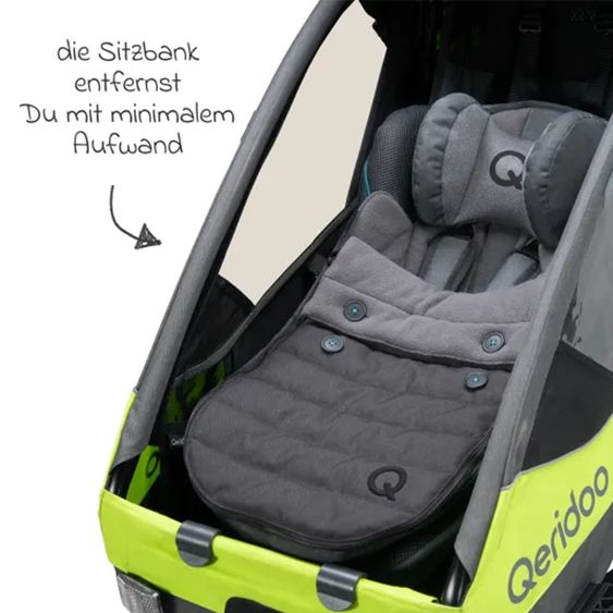 Qeridoo Kinderfahrradanhänger & Buggy Sportrex 1 lt. Edition für 1 Kind mit Kupplung, Dämpfsystem (bis 50 kg) - Lime Green