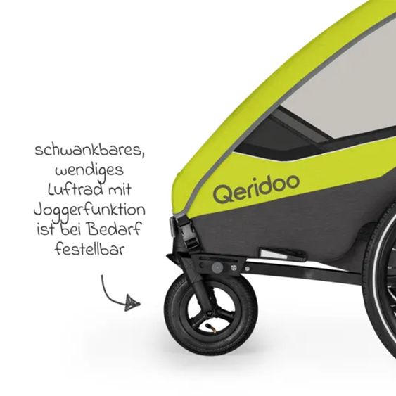 Qeridoo Child bike trailer & buggy Sportrex 1 lt. Edition for 1 child with hitch, shock absorption system &#40;up to 50 kg&#41; - Lime Green