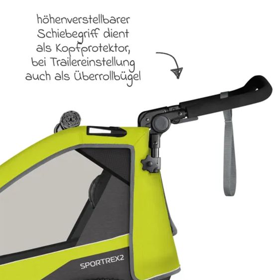 Qeridoo Kinderfahrradanhänger & Buggy Sportrex 1 lt. Edition für 1 Kind mit Kupplung, Dämpfsystem (bis 50 kg) - Lime Green