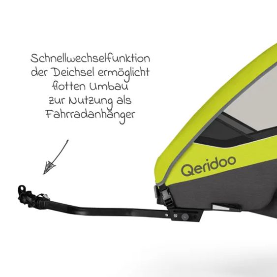 Qeridoo Kinderfahrradanhänger & Buggy Sportrex 1 lt. Edition für 1 Kind mit Kupplung, Dämpfsystem (bis 50 kg) - Lime Green