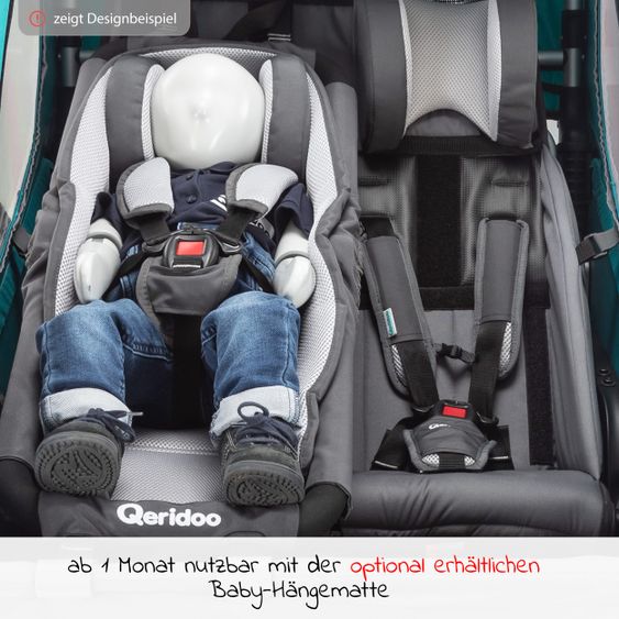 Qeridoo Kinderfahrradanhänger & Buggy Sportrex 2 Lt. Edition für 2 Kinder mit Kupplung, Dämpfsystem (bis 60kg) - Lime Green