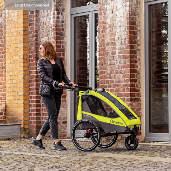 Qeridoo Kinderfahrradanhänger & Buggy Sportrex 2 Lt. Edition für 2 Kinder mit Kupplung, Dämpfsystem (bis 60kg) - Lime Green