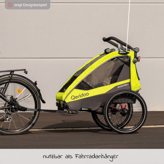 Qeridoo Kinderfahrradanhänger & Buggy Sportrex 2 Lt. Edition für 2 Kinder mit Kupplung, Dämpfsystem (bis 60kg) - Lime Green