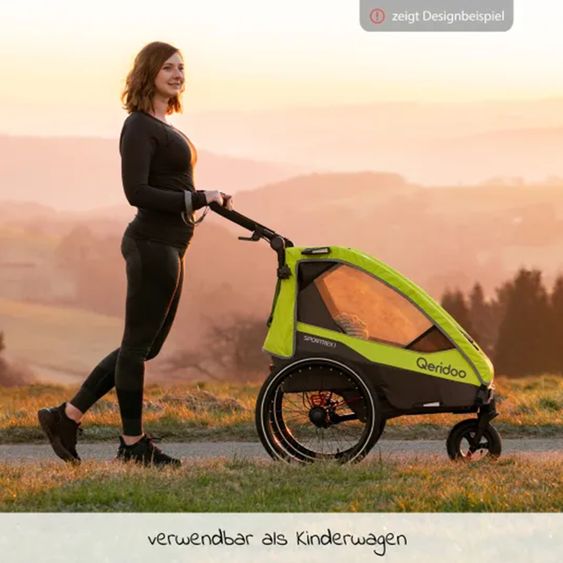 Qeridoo Kinderfahrradanhänger & Buggy Sportrex 2 Lt. Edition für 2 Kinder mit Kupplung, Dämpfsystem (bis 60kg) - Lime Green