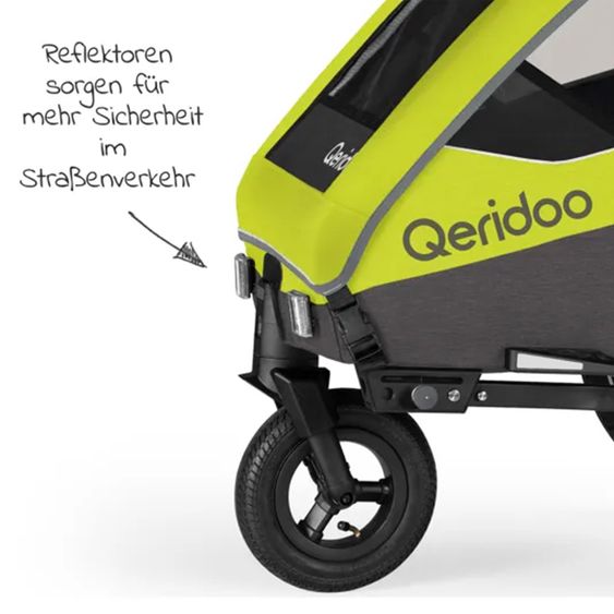 Qeridoo Kinderfahrradanhänger & Buggy Sportrex 2 Lt. Edition für 2 Kinder mit Kupplung, Dämpfsystem (bis 60kg) - Lime Green