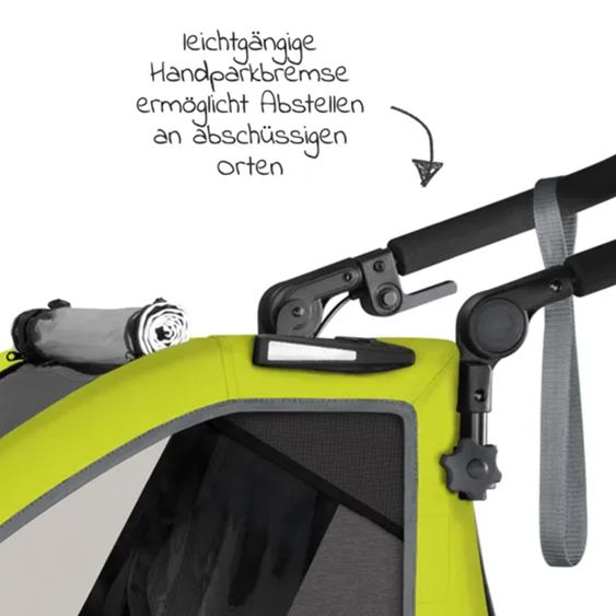 Qeridoo Kinderfahrradanhänger & Buggy Sportrex 2 Lt. Edition für 2 Kinder mit Kupplung, Dämpfsystem (bis 60kg) - Lime Green