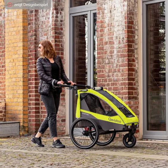 Qeridoo Kinderfahrradanhänger & Buggy Sportrex 2 Lt. Edition für 2 Kinder mit Kupplung, Dämpfsystem (bis 60kg) - Lime Green