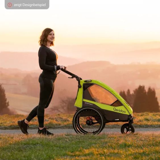 Qeridoo Kinderfahrradanhänger & Buggy Sportrex 2 Lt. Edition für 2 Kinder mit Kupplung, Dämpfsystem (bis 60kg) - Lime Green