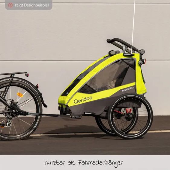 Qeridoo Kinderfahrradanhänger & Buggy Sportrex 2 Lt. Edition für 2 Kinder mit Kupplung, Dämpfsystem (bis 60kg) - Lime Green