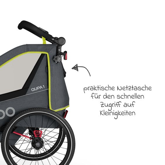 Qeridoo Kinderfahrradanhänger & Buggy QUPA 1 für 1 Kind mit Kupplung, Blattfeder-Dämpfsystem (bis 50 kg) - Lime