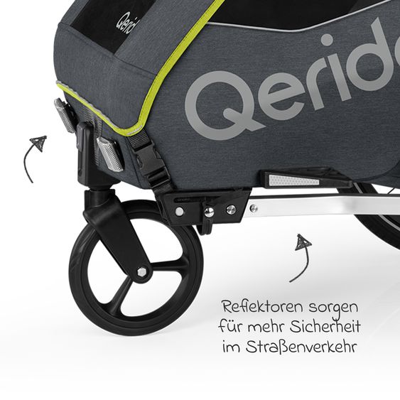 Qeridoo Kinderfahrradanhänger & Buggy QUPA 1 für 1 Kind mit Kupplung, Blattfeder-Dämpfsystem (bis 50 kg) - Lime