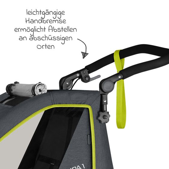 Qeridoo Kinderfahrradanhänger & Buggy QUPA 1 für 1 Kind mit Kupplung, Blattfeder-Dämpfsystem (bis 50 kg) - Lime