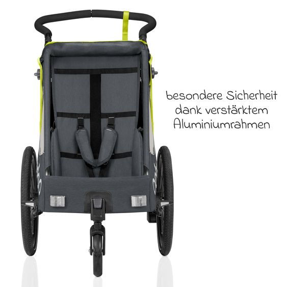 Qeridoo Kinderfahrradanhänger & Buggy QUPA 1 für 1 Kind mit Kupplung, Blattfeder-Dämpfsystem (bis 50 kg) - Lime