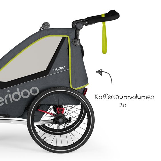 Qeridoo Kinderfahrradanhänger & Buggy QUPA 1 für 1 Kind mit Kupplung, Blattfeder-Dämpfsystem (bis 50 kg) - Lime