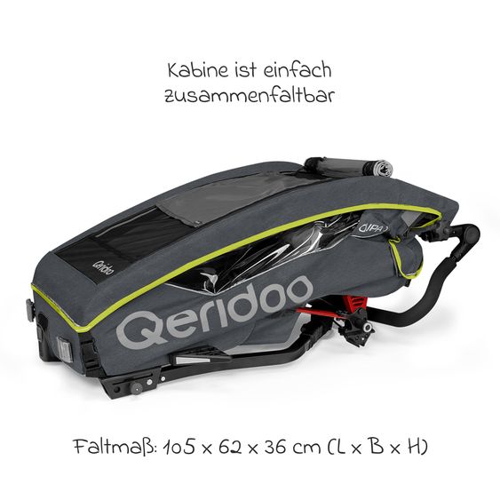 Qeridoo Kinderfahrradanhänger & Buggy QUPA 1 für 1 Kind mit Kupplung, Blattfeder-Dämpfsystem (bis 50 kg) - Lime