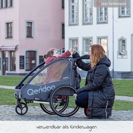 Qeridoo QUPA 1 für 1 Kind mit Kupplung, Blattfeder-Dämpfsystem (bis 50 kg) - Lime