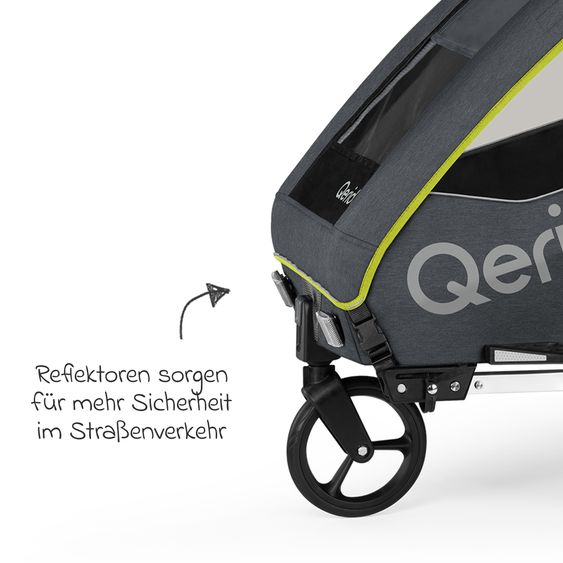 Qeridoo QUPA 1 für 1 Kind mit Kupplung, Blattfeder-Dämpfsystem (bis 50 kg) - Lime