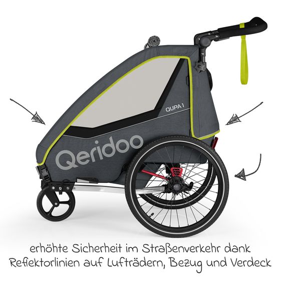 Qeridoo QUPA 1 für 1 Kind mit Kupplung, Blattfeder-Dämpfsystem (bis 50 kg) - Lime