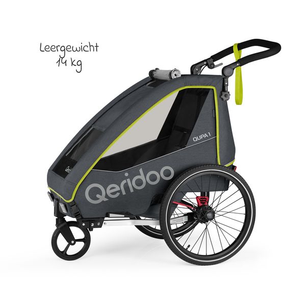 Qeridoo Kinderfahrradanhänger & Buggy QUPA 1 für 1 Kind mit Kupplung, Blattfeder-Dämpfsystem (bis 50 kg) - Lime