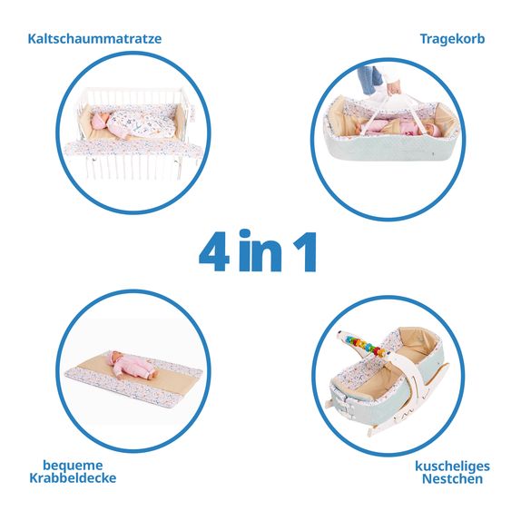 QuarttoLino 4 in 1 Babynest für Hochstuhl Quarttolino ab Geburt nutzbar - Blau Weiß