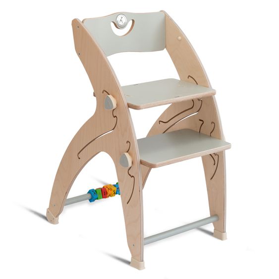 QuarttoLino Multifunctional wooden high chair - high chair, swing, staircase, learning tower & baby bouncer in one, usable up to 150 kg - gray