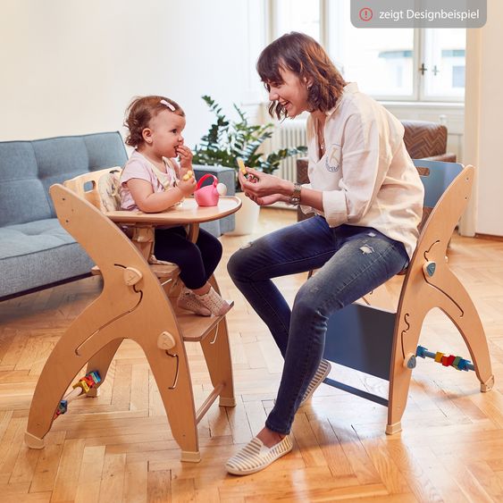 QuarttoLino Multifunktionaler Hochstuhl aus Holz - Hochstuhl, Schaukel, Treppe, Lerntower & Babywippe in einem bis 150 kg nutzbar - Grau