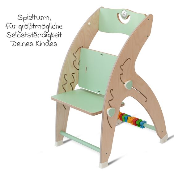 QuarttoLino Multifunctional wooden high chair - high chair, swing, staircase, learning tower & baby bouncer in one, usable up to 150 kg - green