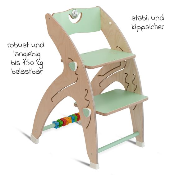 QuarttoLino Multifunctional wooden high chair - high chair, swing, staircase, learning tower & baby bouncer in one, usable up to 150 kg - green