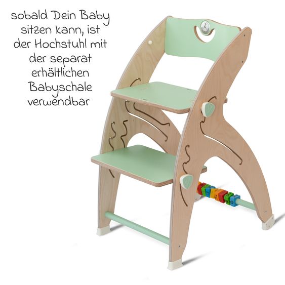 QuarttoLino Multifunctional wooden high chair - high chair, swing, staircase, learning tower & baby bouncer in one, usable up to 150 kg - green