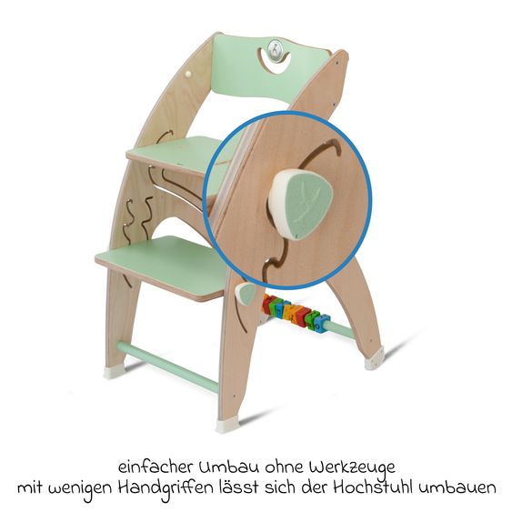 QuarttoLino Multifunctional wooden high chair - high chair, swing, staircase, learning tower & baby bouncer in one, usable up to 150 kg - green