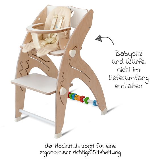 QuarttoLino Multifunktionaler Hochstuhl aus Holz - Hochstuhl, Schaukel, Treppe, Lerntower & Babywippe in einem bis 150 kg nutzbar - Weiß