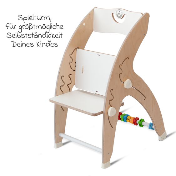 QuarttoLino Multifunctional wooden high chair - high chair, swing, staircase, learning tower & baby bouncer in one, usable up to 150 kg - white