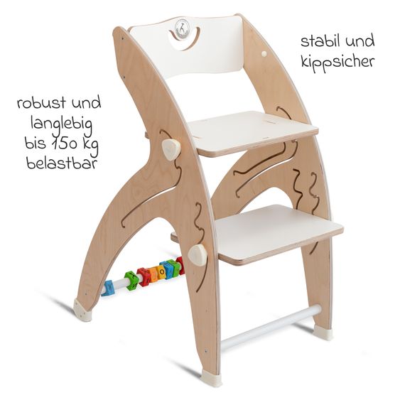 QuarttoLino Multifunctional wooden high chair - high chair, swing, staircase, learning tower & baby bouncer in one, usable up to 150 kg - white