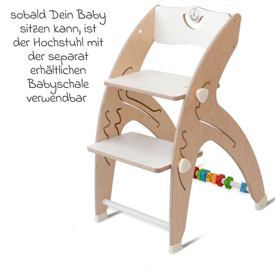 QuarttoLino Multifunctional wooden high chair - high chair, swing, staircase, learning tower & baby bouncer in one, usable up to 150 kg - white