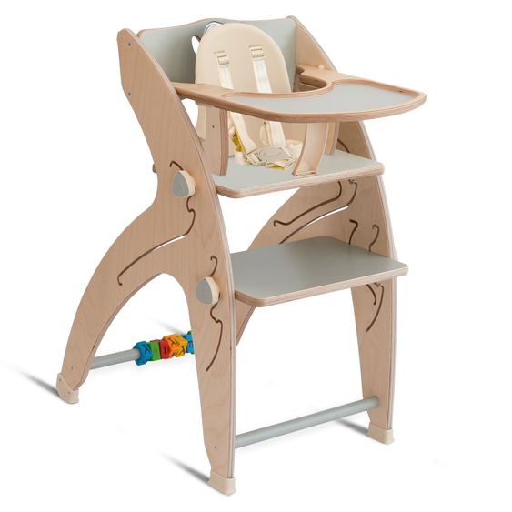 QuarttoLino Multifunctional high chair set incl. baby seat, table top, play cube, safety harness - high chair, swing, stairs, learning tower & baby bouncer in one usable up to 150 kg - gray