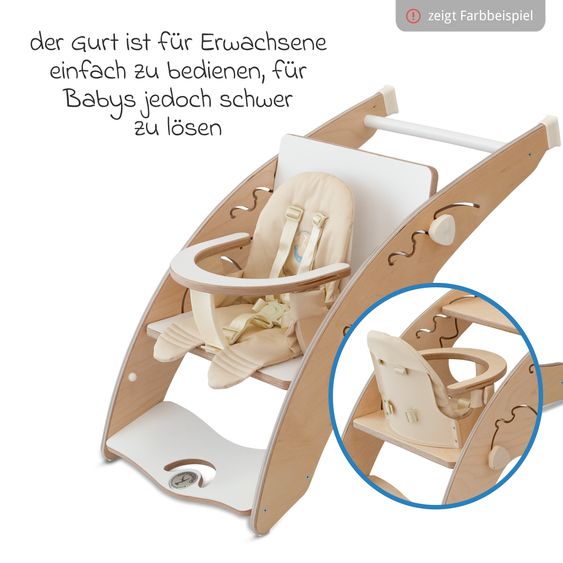 QuarttoLino Multifunktionaler Hochstuhl-Set inkl. Babysitz, Tischplatte, Spielwürfel, Sicherheitsgurt - Hochstuhl, Schaukel, Treppe, Lerntower & Babywippe in einem bis 150 kg nutzbar - Grau