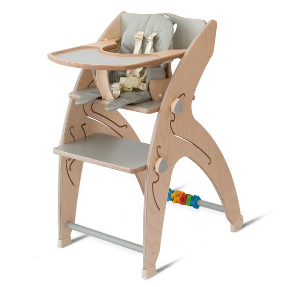 QuarttoLino Multifunctional high chair set incl. baby seat, table top, play cube, safety harness - high chair, swing, stairs, learning tower & baby bouncer in one usable up to 150 kg - gray