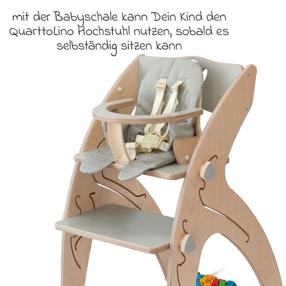 QuarttoLino Multifunctional high chair set incl. baby seat, table top, play cube, safety harness - high chair, swing, stairs, learning tower & baby bouncer in one usable up to 150 kg - gray