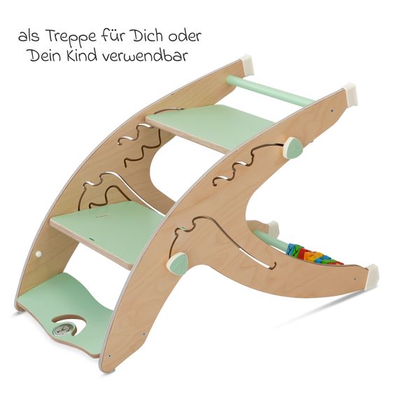 QuarttoLino Multifunktionaler Hochstuhl-Set inkl. Babysitz, Tischplatte, Spielwürfel, Sicherheitsgurt - Hochstuhl, Schaukel, Treppe, Lerntower & Babywippe in einem bis 150 kg nutzbar - Grün