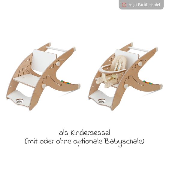 QuarttoLino Multifunctional high chair set incl. baby seat, table top, play cube, safety belt - high chair, swing, stairs, learning tower & baby bouncer in one, usable up to 150 kg - green